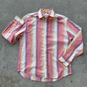 Robert Graham multicolored striped button down flip cuff geometric pattern XL